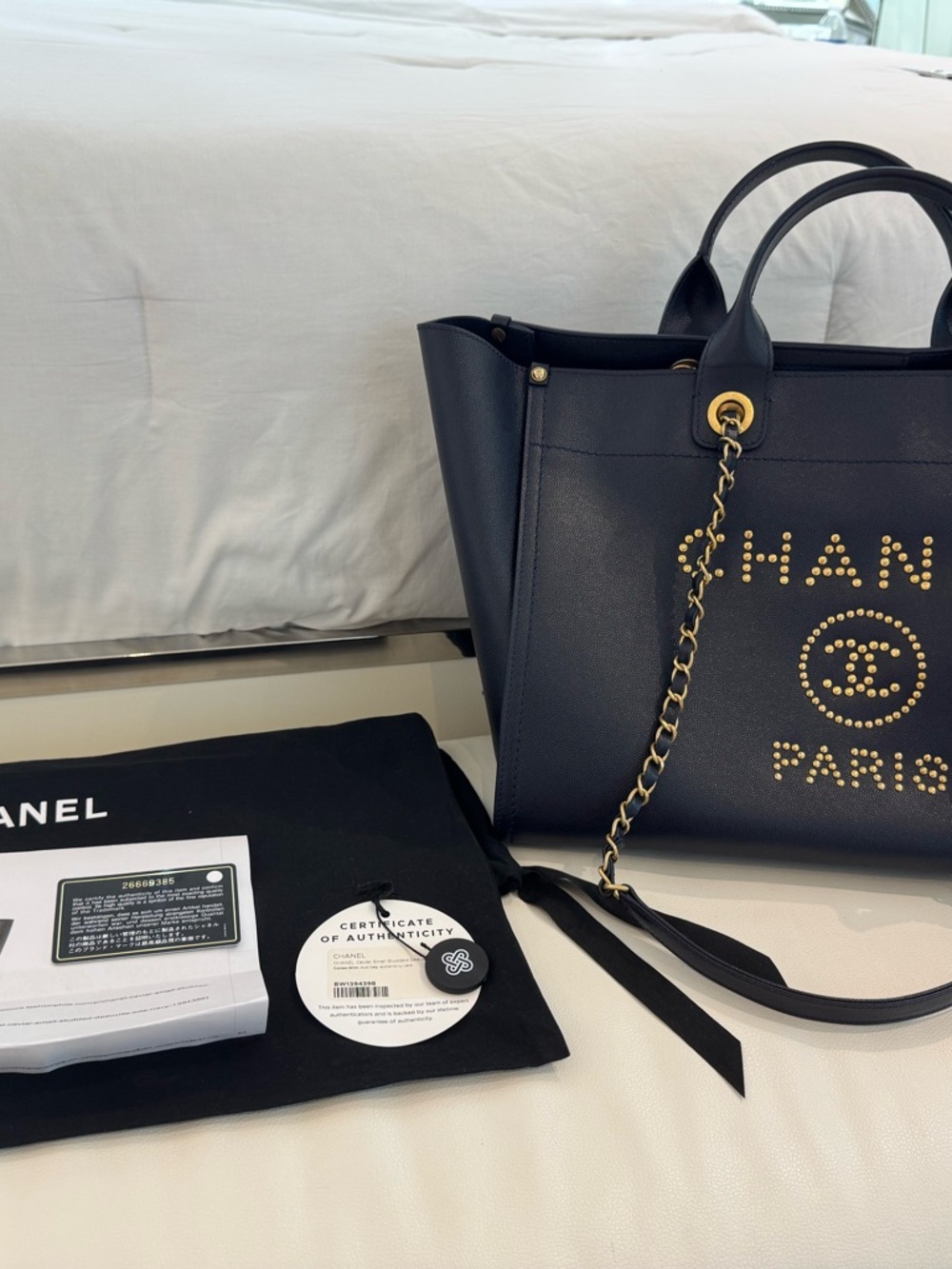 Chanel Caviar Small Studded Deauville Tote Navy - Picture 5 of 16
